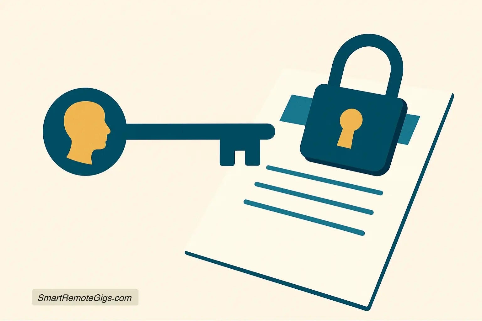 An illustration of a key unlocking a padlock on a document, symbolizing a personalized hook opening up a freelance proposal.