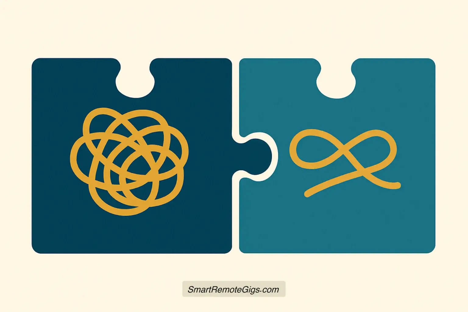 A vector illustration of two puzzle pieces, one with a 'problem' icon and one with a 'solution' icon, fitting together perfectly.