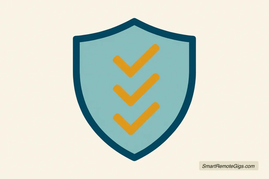 An illustration of a shield icon with three checkmarks inside, representing trust, proof, and reliability in a freelance proposal.