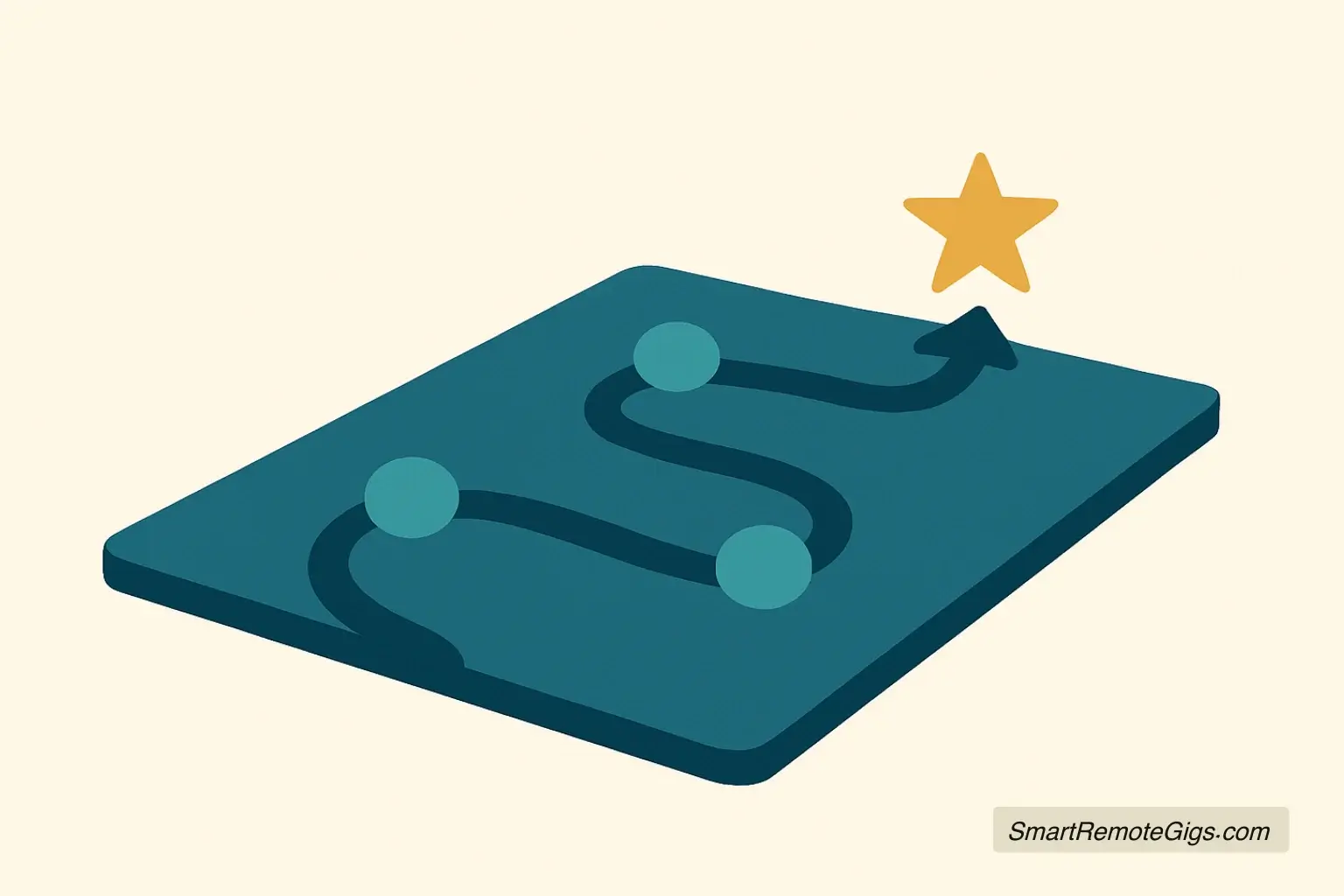 A simple, clean illustration of a roadmap with a clear start point, three distinct phases, and a finish line with a star.