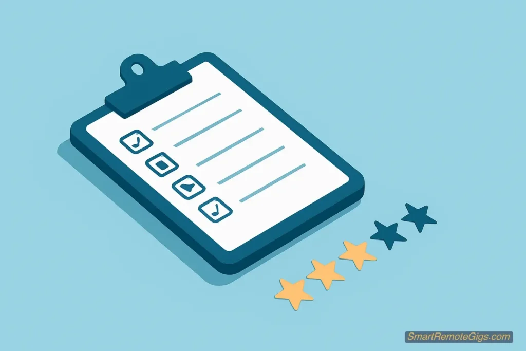 An illustration of a clipboard with a checklist, representing the criteria used to review and rate the best GTD apps.