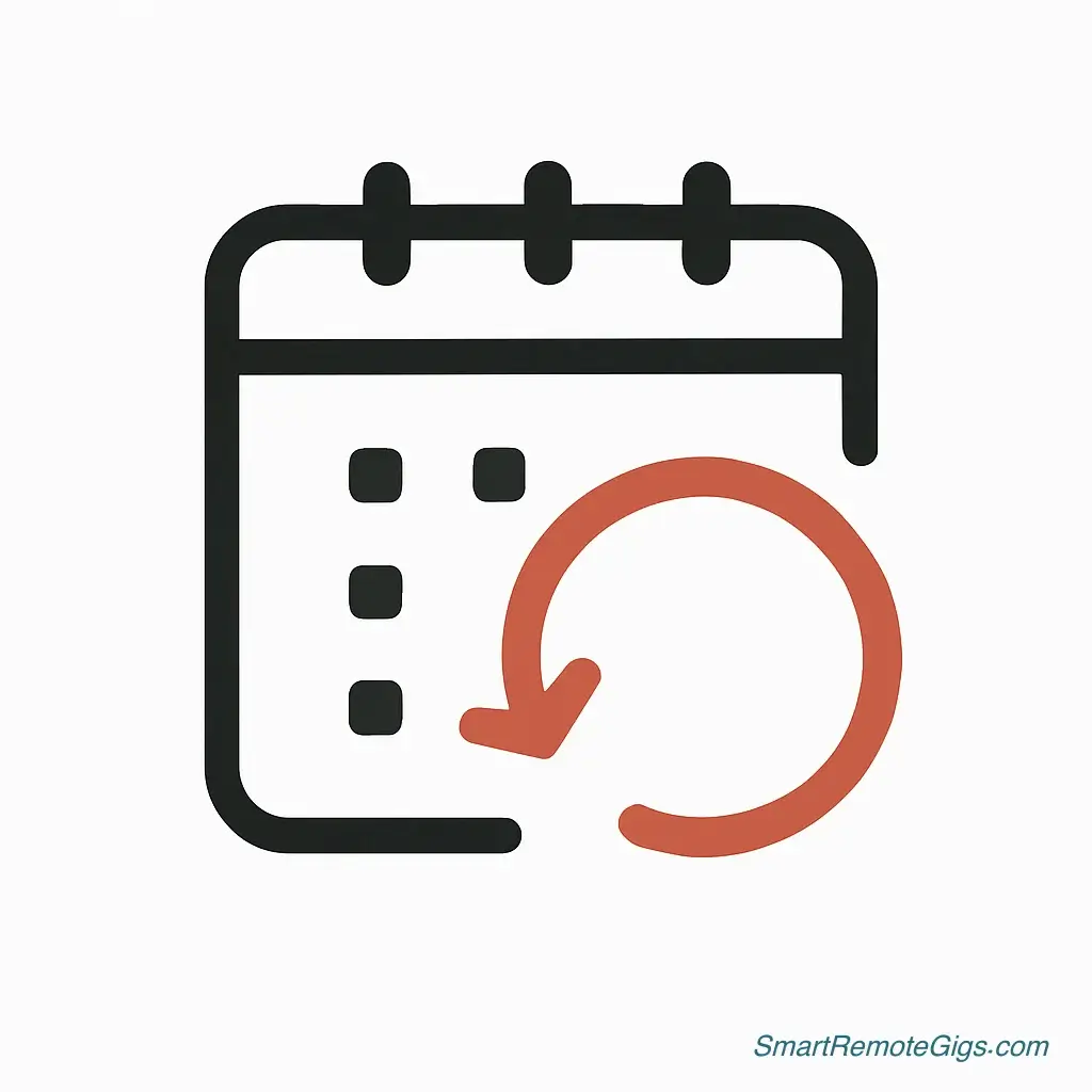 An icon representing the critical GTD mistake of skipping the weekly review, showing a calendar with a broken, incomplete refresh symbol around it.
