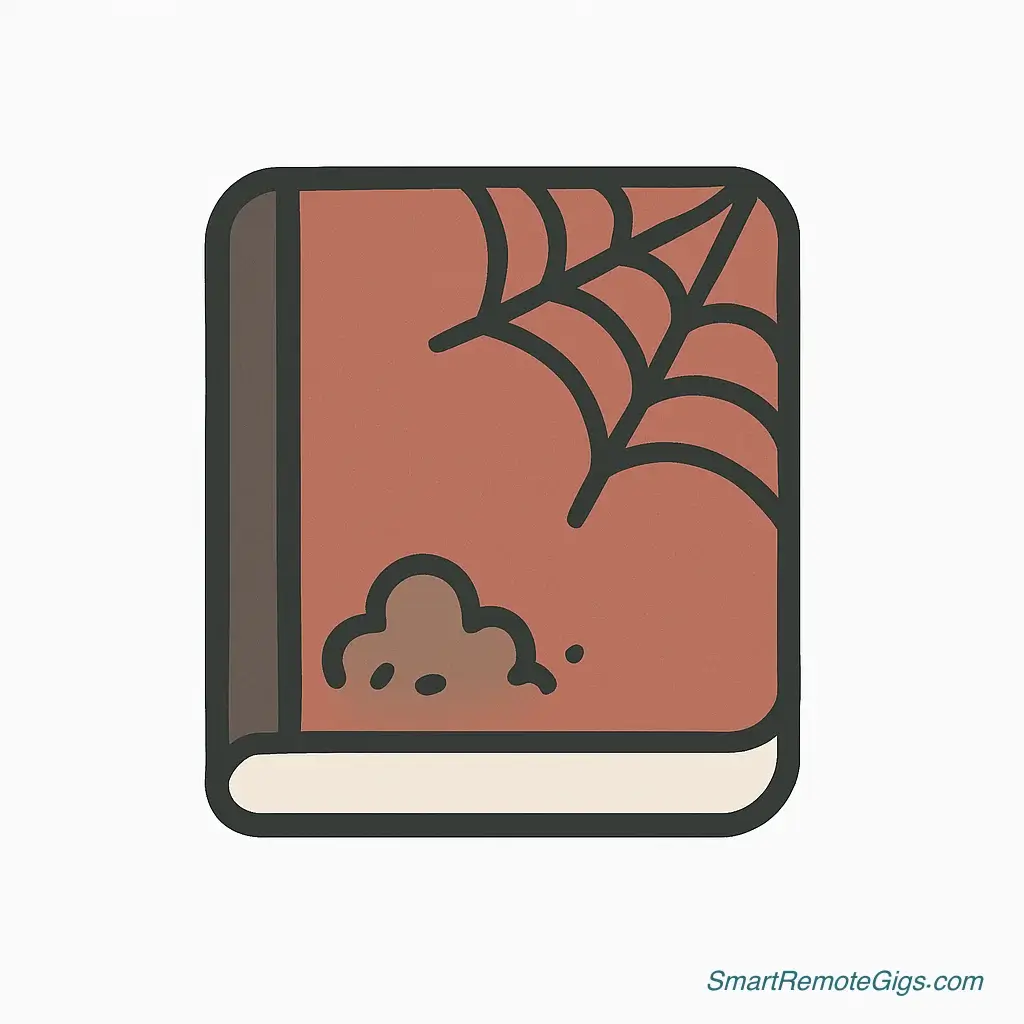 An icon symbolizing a neglected 'Someday/Maybe' list, showing a dusty, cobweb-covered notebook.