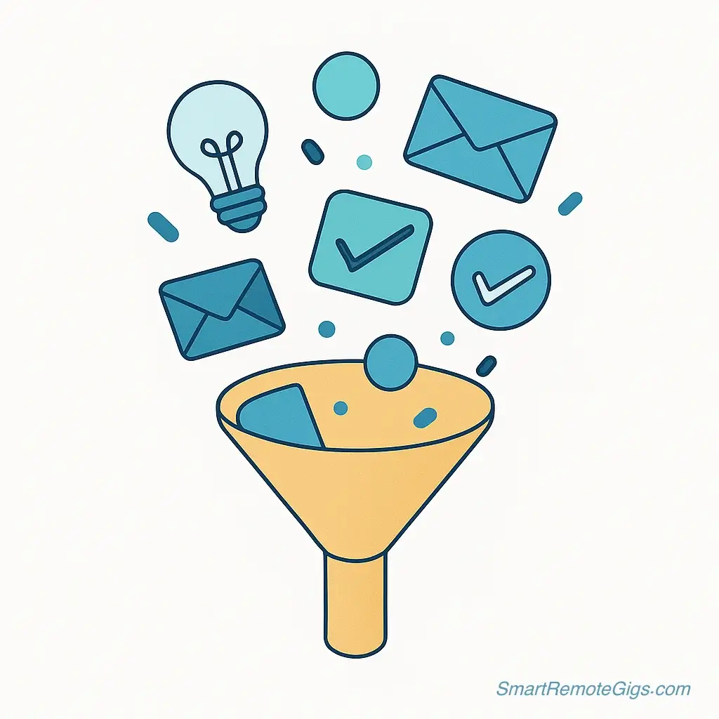 An icon representing the GTD Capture step, showing various items like ideas and tasks flowing into a central funnel.
