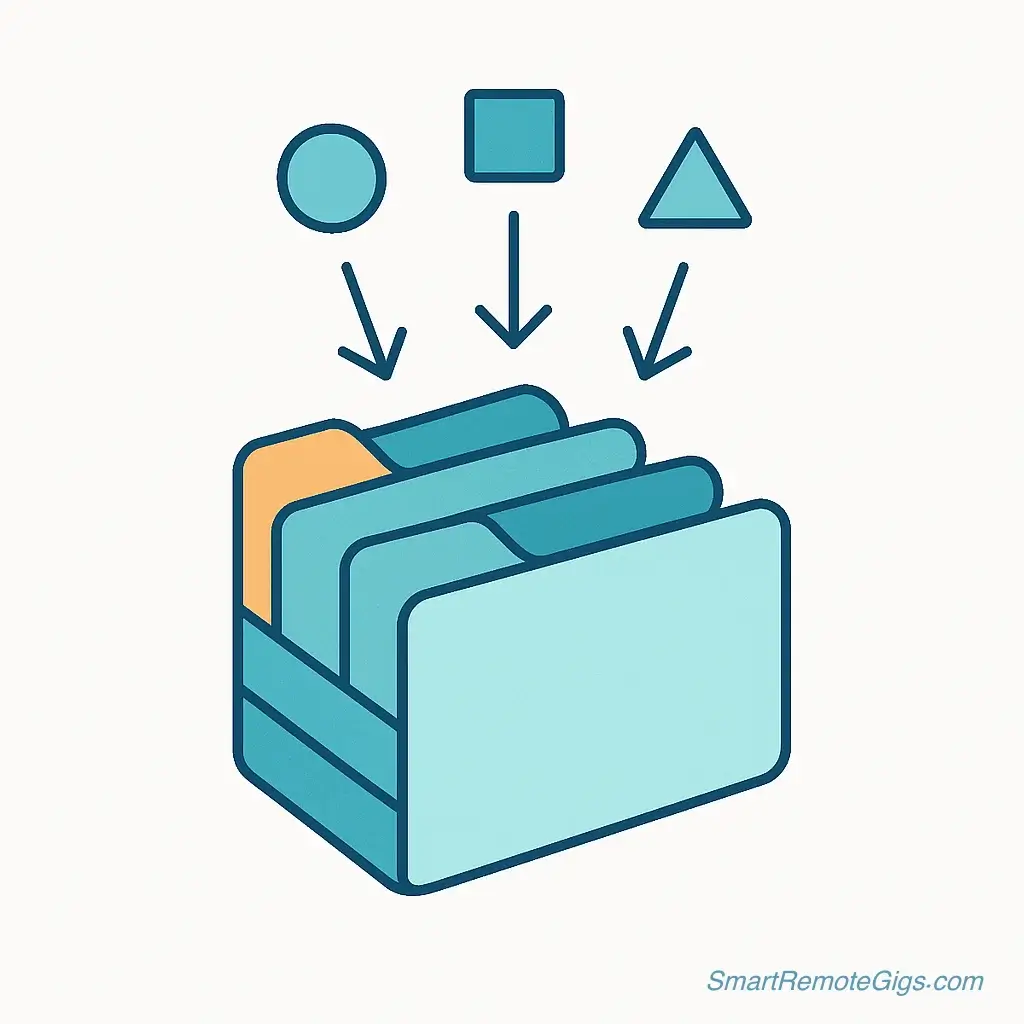 An icon representing the GTD Organize step, showing items being sorted into neat, labeled digital folders.