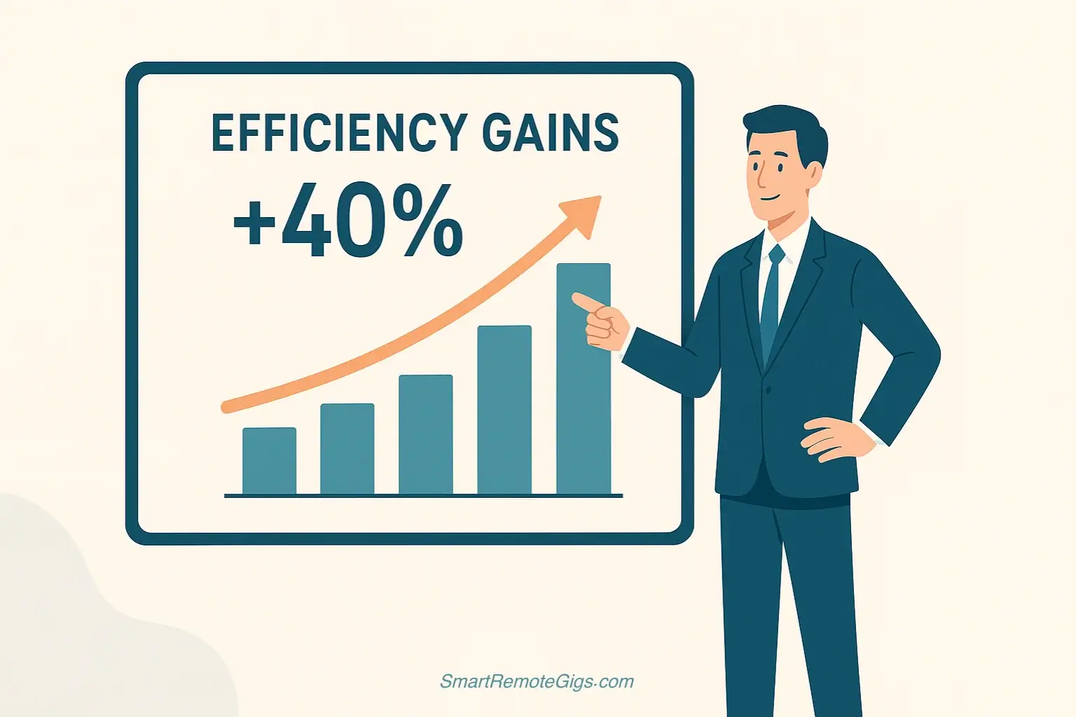 An illustration of a person presenting a clean chart with upward-trending metrics, symbolizing their quantified wins and indispensable value to the team.