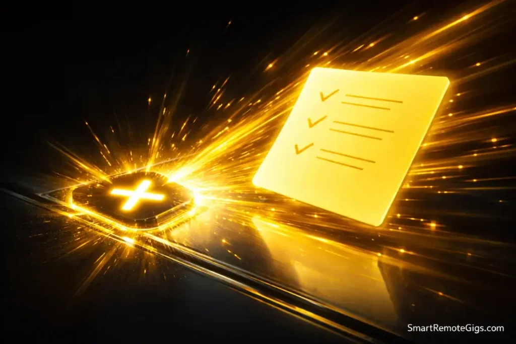 A glowing yellow button being pressed with motion blur, symbolizing instant note capture.