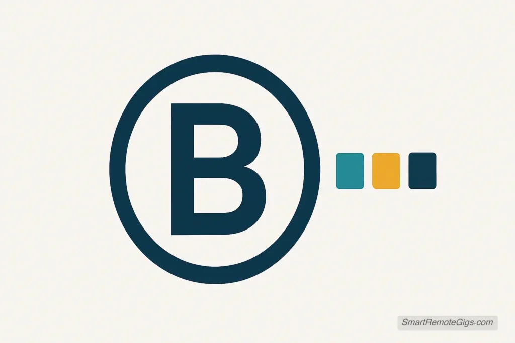 A minimalist icon representing a logo and brand identity project, showing a stylized 'B' mark alongside color swatches.