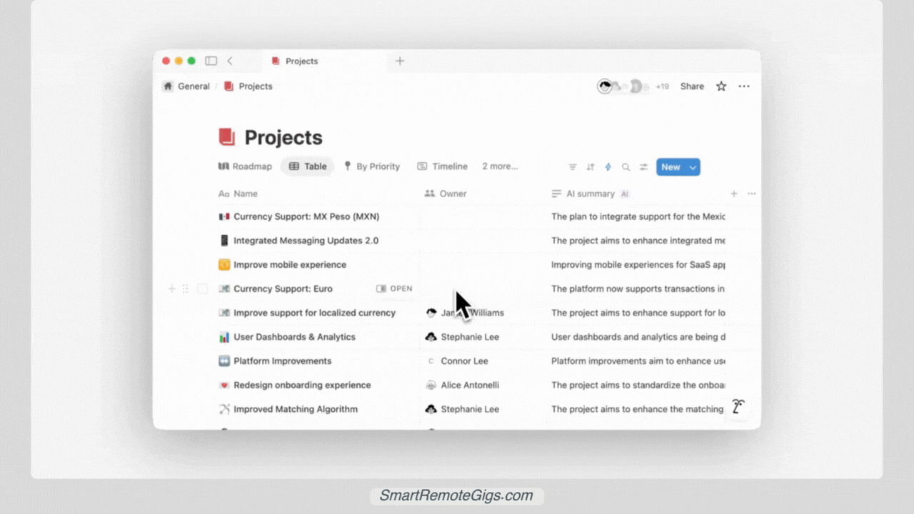 notion dashboard in action animation