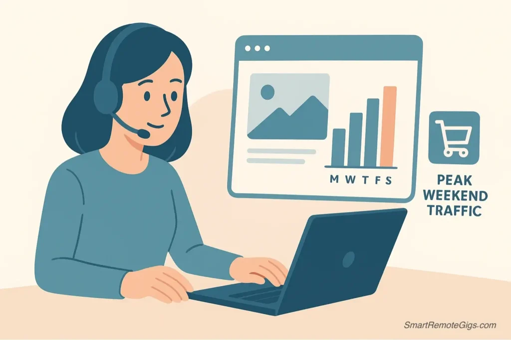 An online chat support agent handling customer queries during peak weekend hours for an e-commerce site.