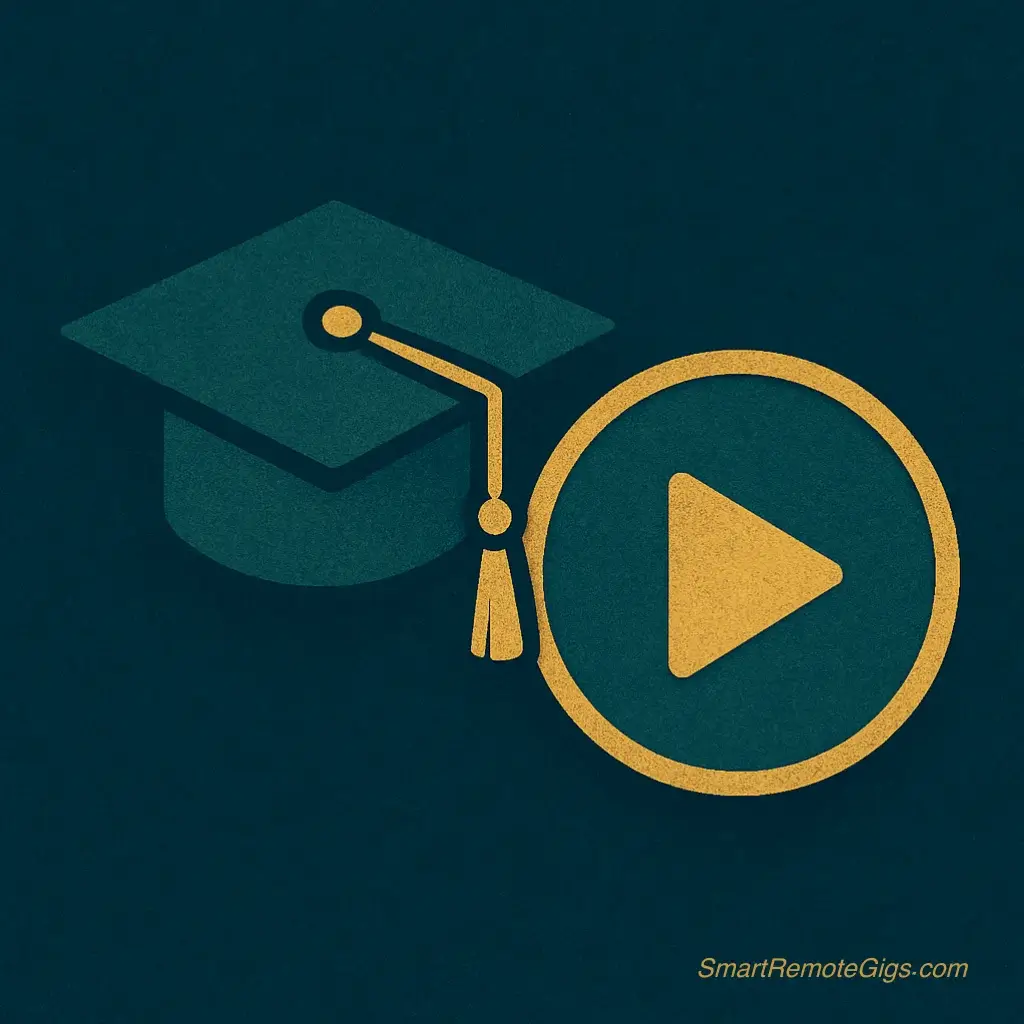 icon representing an online tutor, with a graduation cap and a video play button icon.