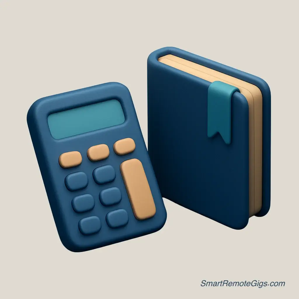 3D icon of a classic ledger book and a calculator, for a project-based bookkeeper.