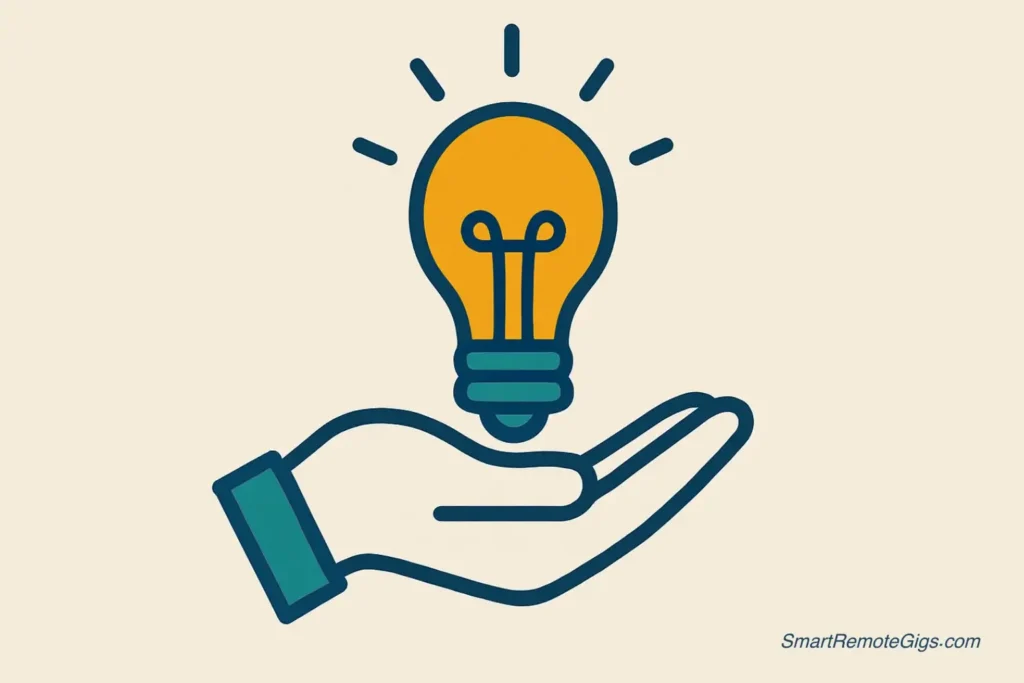 n icon symbolizing a value-add follow-up, showing a hand offering a small, glowing lightbulb.