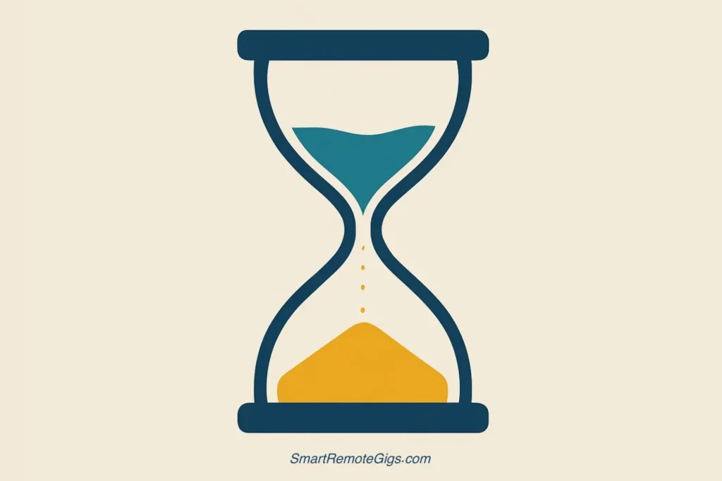 An icon symbolizing patience, showing a simple hourglass with sand slowly falling.