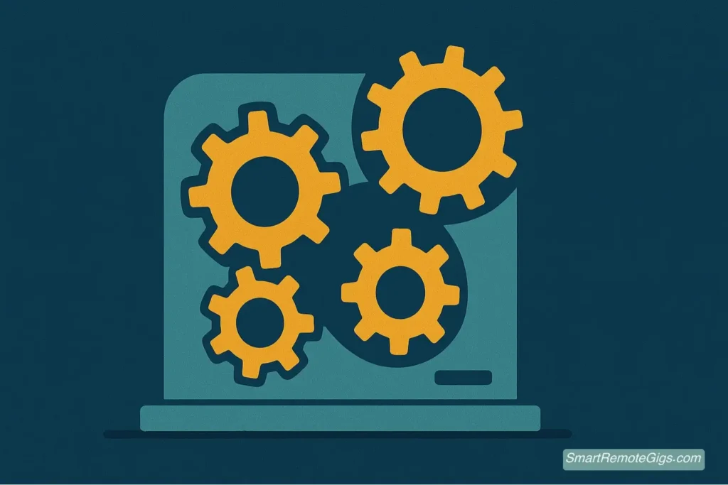 An icon representing the mistake of focusing on tasks, not solutions, showing a machine with gears that fail to connect.