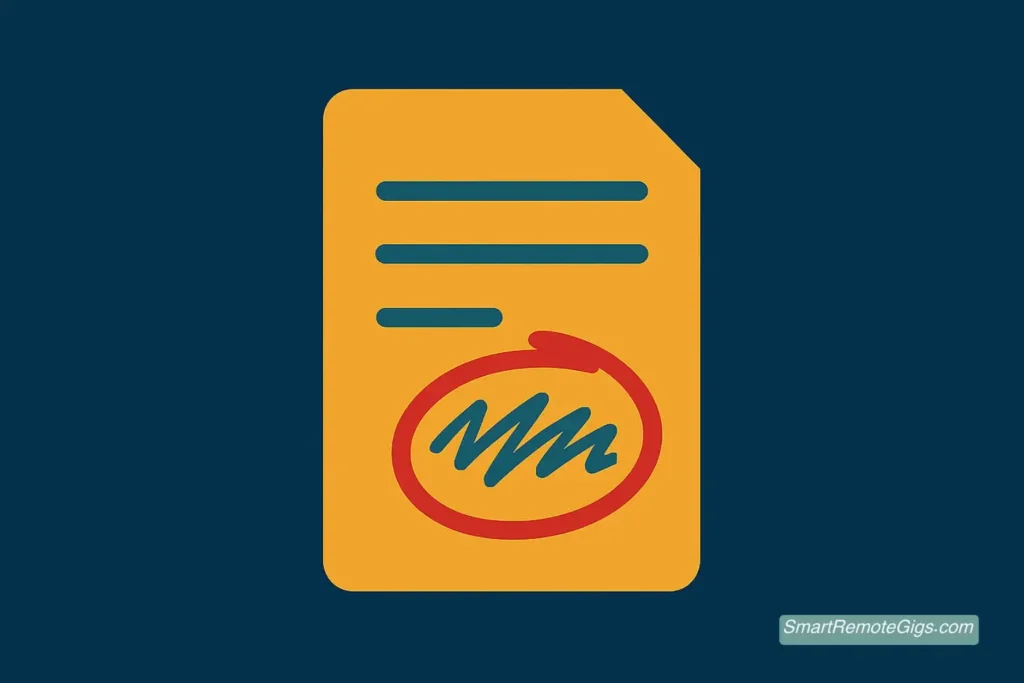 An icon representing typos and errors, showing a line of text with one word circled in red.