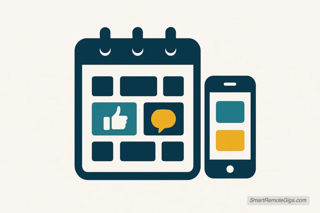 An icon representing a social media retainer, featuring a calendar icon with several social media 'like' and 'comment' symbols on it.