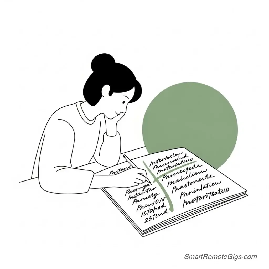 An illustration of a person highlighting a key detail from interview notes, symbolizing the "Specific Thanks" part of a thank you email.