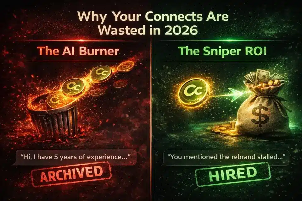 An infographic comparing the wasted Upwork Connects of AI spam versus the high ROI of targeted human proposals.