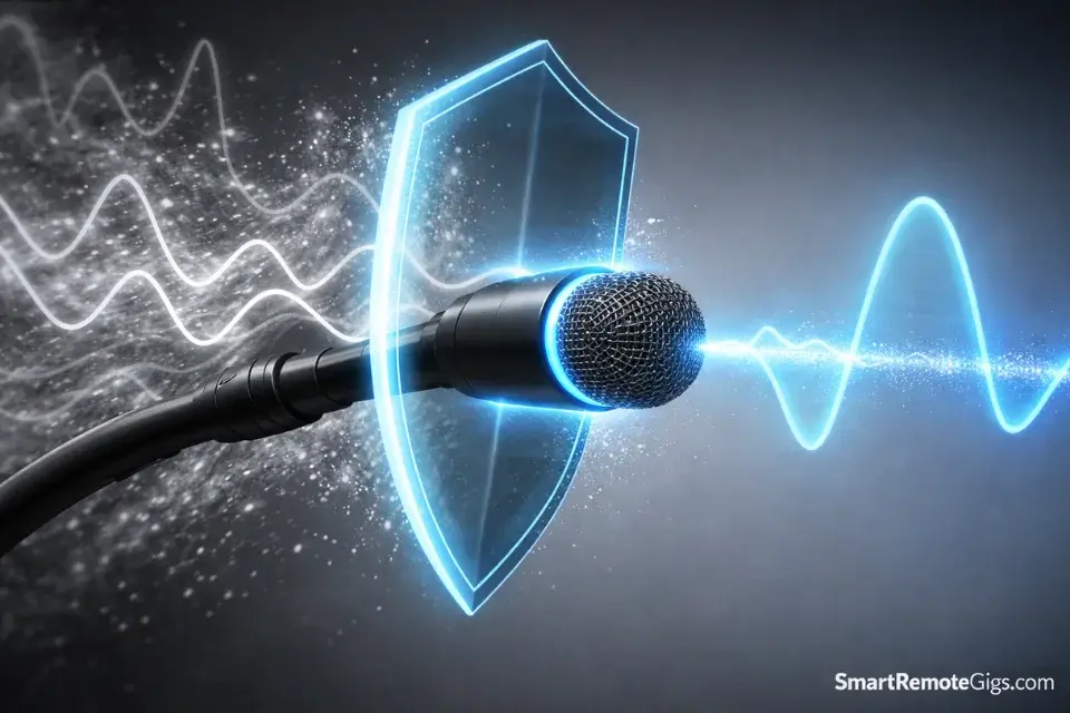 A visualization of a USB headset microphone isolating voice audio from background noise.