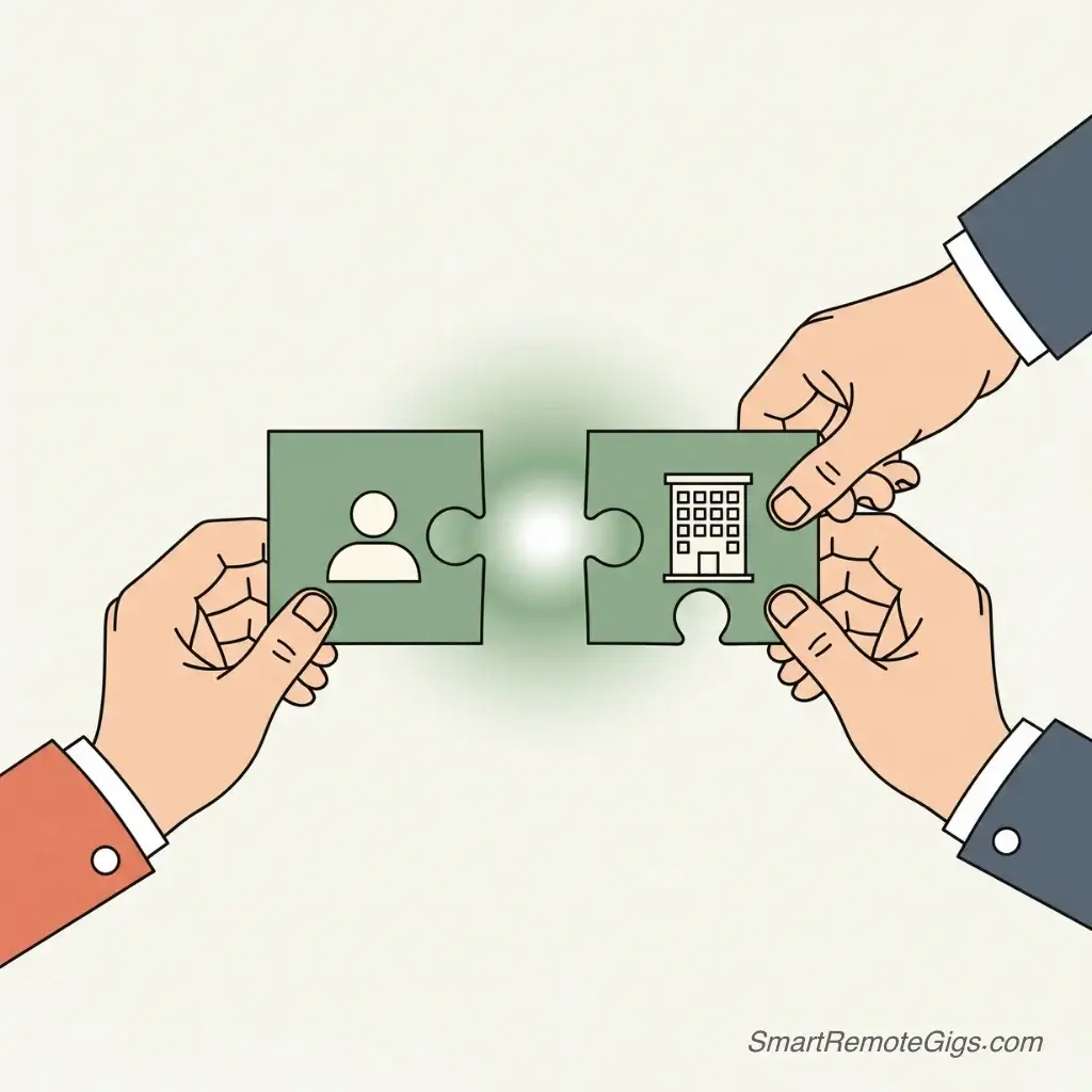An illustration of two puzzle pieces (a person and a company) fitting together, representing the "Value Reinforcement" step in a thank you email.