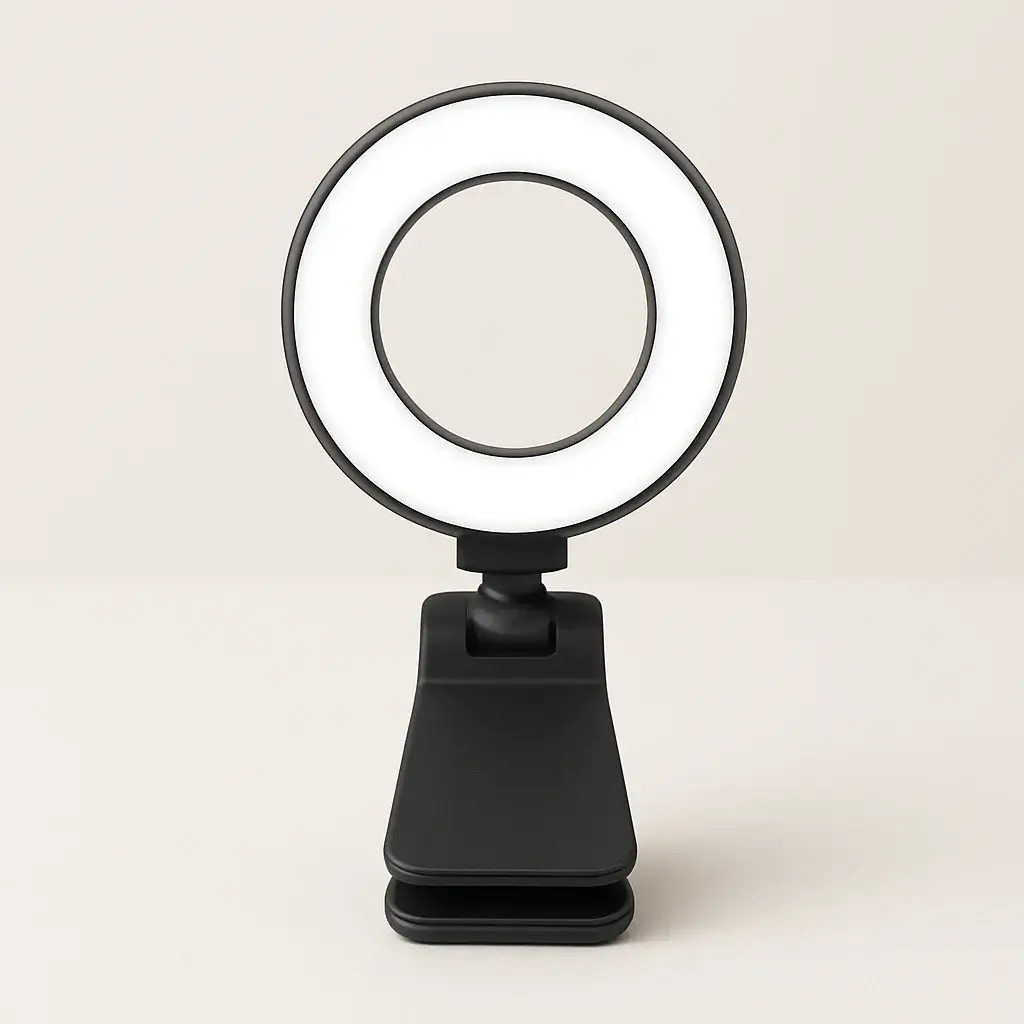 A compact ring light for video calls, an essential piece of tech for a professional appearance in a remote job.