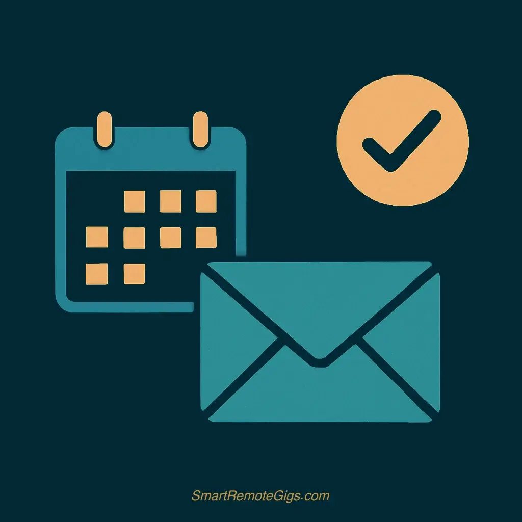 icon representing a virtual assistant, showing a calendar, an email envelope, and a checkmark.