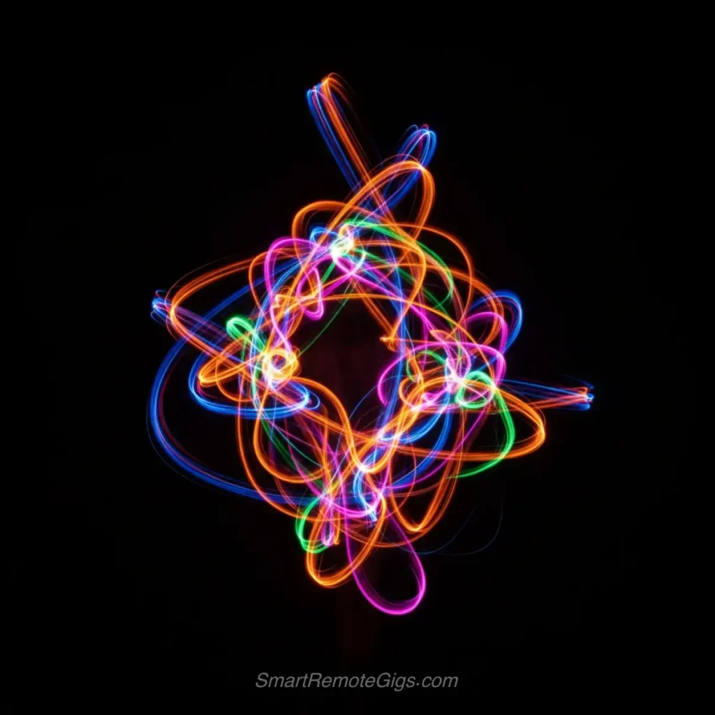 AI art example of abstract light art created with a long exposure, light painting photography effect.