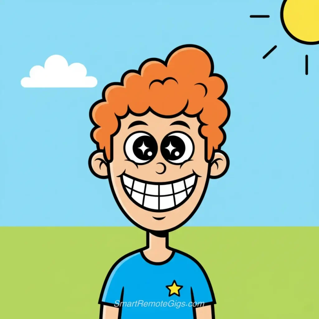 AI art example of a cartoon-style self-portrait with exaggerated features in a vector illustration style.
