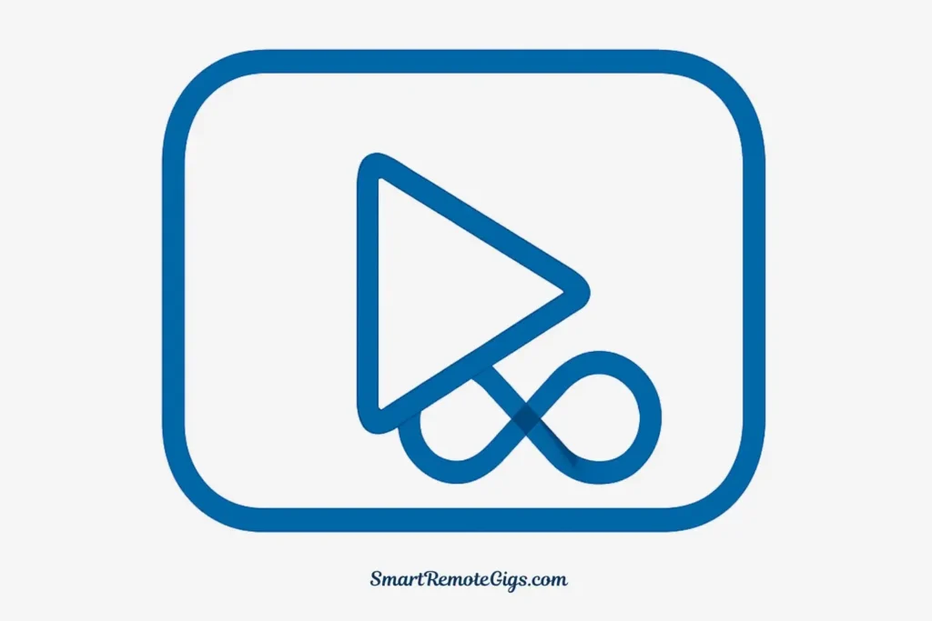 Icon of a video play button with an infinity symbol, representing the unlimited free AI voiceovers for video creators in Clipchamp.