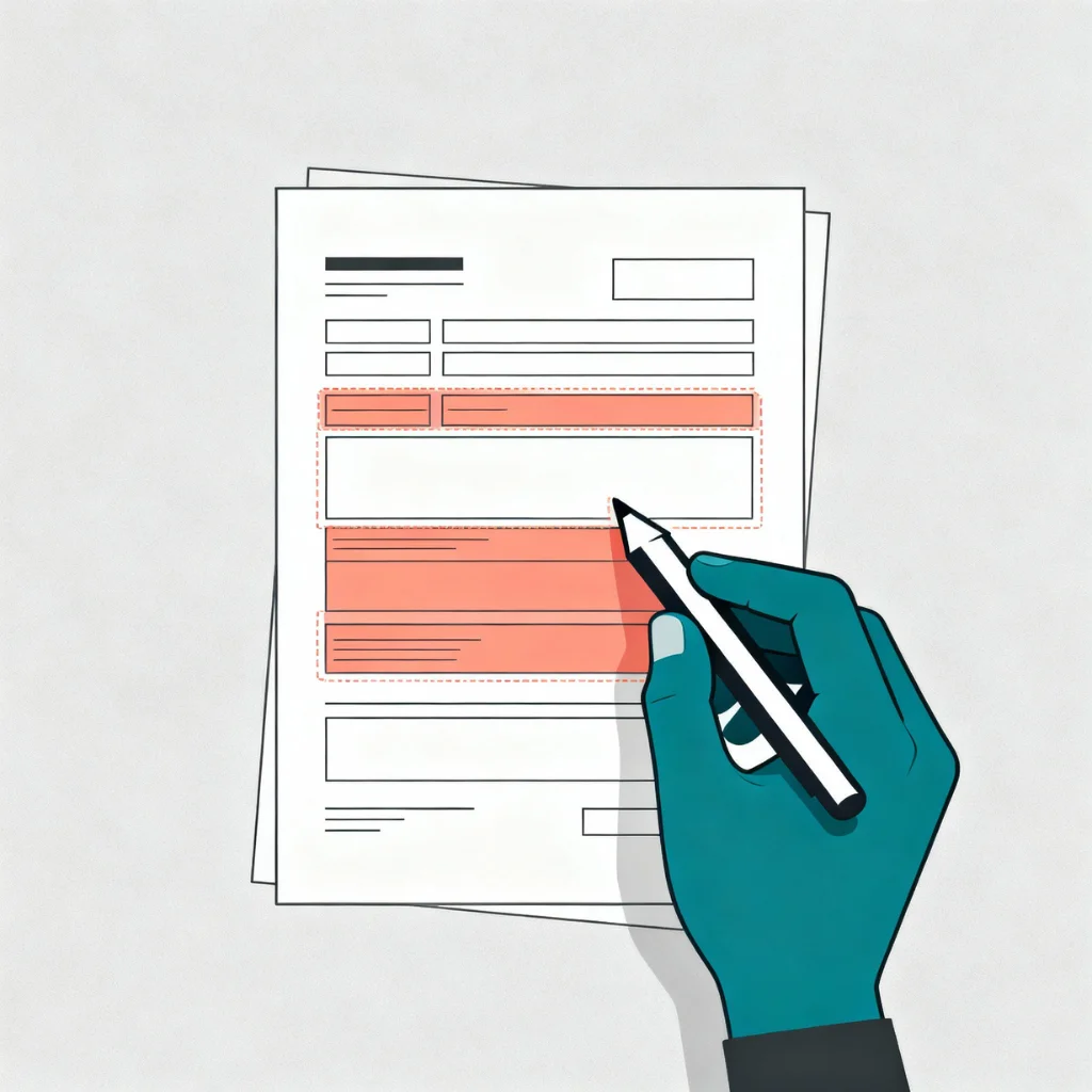 Illustration of a hand customizing a freelance cold pitch template by filling in personalized details.