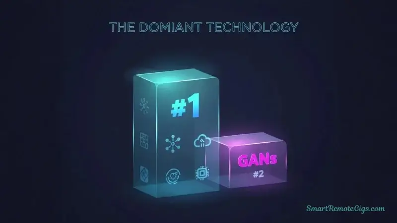 A graphic showing a winner's podium with Diffusion Models in the #1 spot, illustrating that they are the dominant technology in modern AI art.