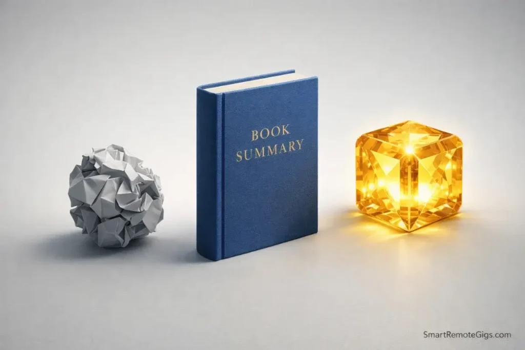 A visual evolution from a crumpled paper to a book to a gold crystal, representing note types.