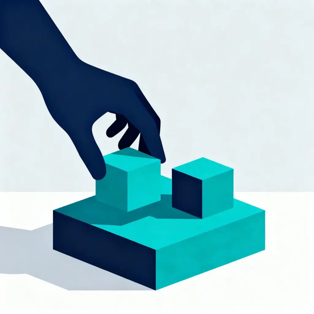 An icon of a hand placing the first building block of a foundation, symbolizing the first stage of building a remote career.