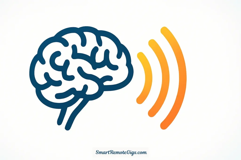 Icon of sound waves coming from a brain, representing the realistic voice generation of the free AI tool ElevenLabs.
