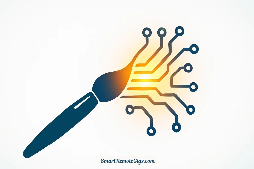 Icon of a paintbrush creating a digital pattern, representing the creative power of the free AI art generator Leonardo.Ai.