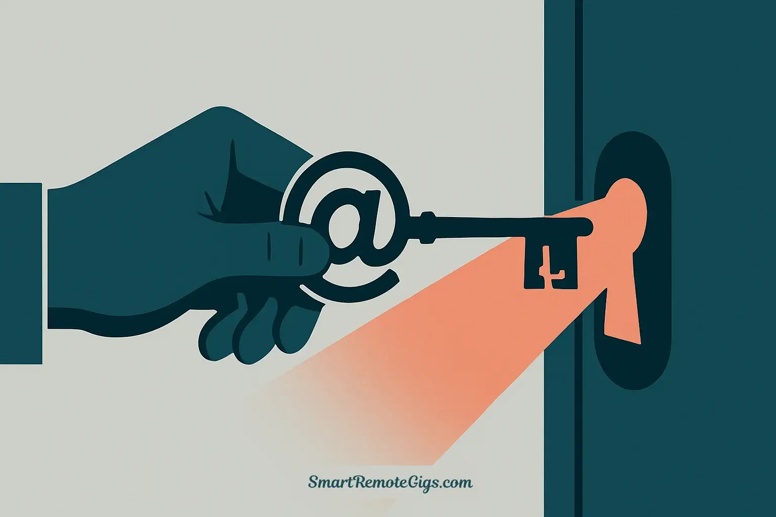 Illustration of a key shaped like an email unlocking a door, symbolizing a freelance cold pitch template that gets replies.