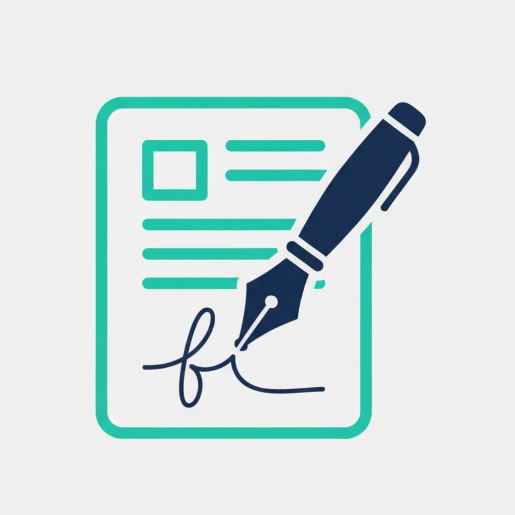 A minimalist icon of a classic fountain pen writing on a digital document, representing freelance writing.