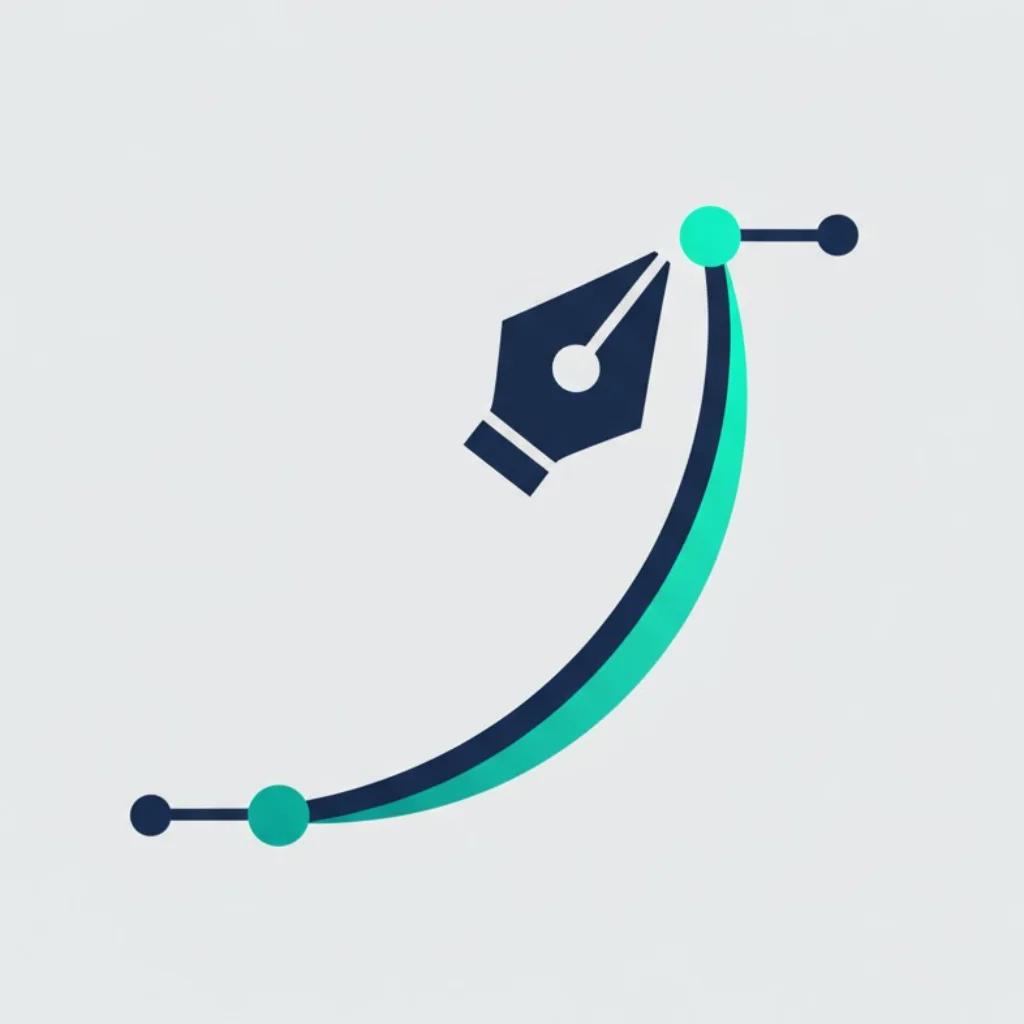 A minimalist icon of a vector pen tool creating a smooth curve, representing graphic design.
