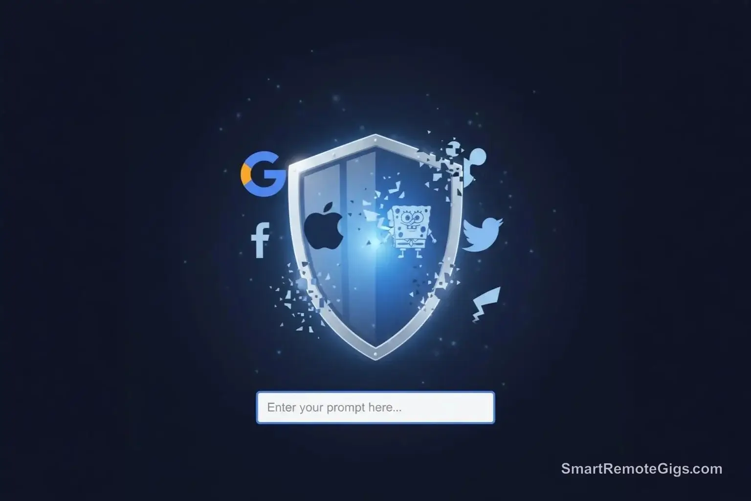 A graphic for step 2 of using AI art commercially, showing a shield blocking trademarked logos and characters from an AI prompt.