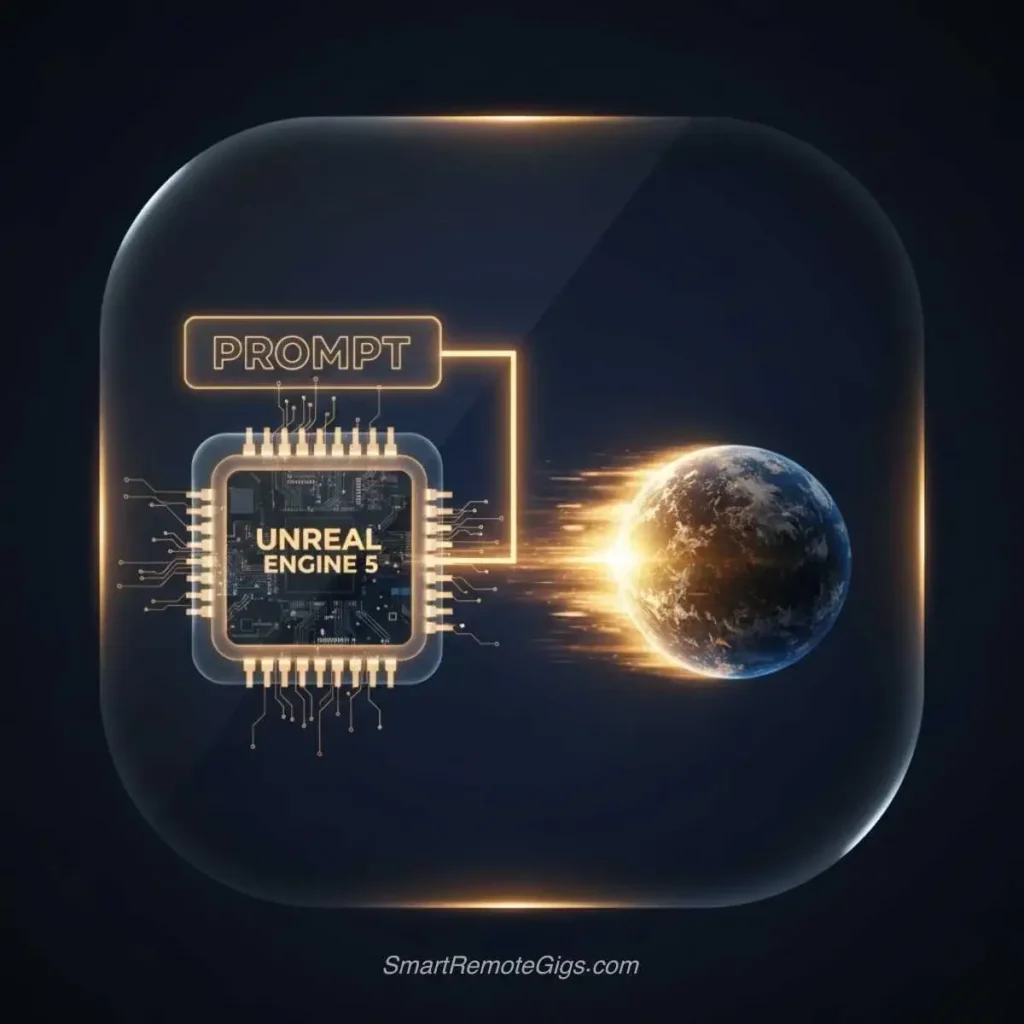 A graphic for step 3 of creating photorealistic images, showing how adding render engine terms to a prompt results in a high-fidelity output.