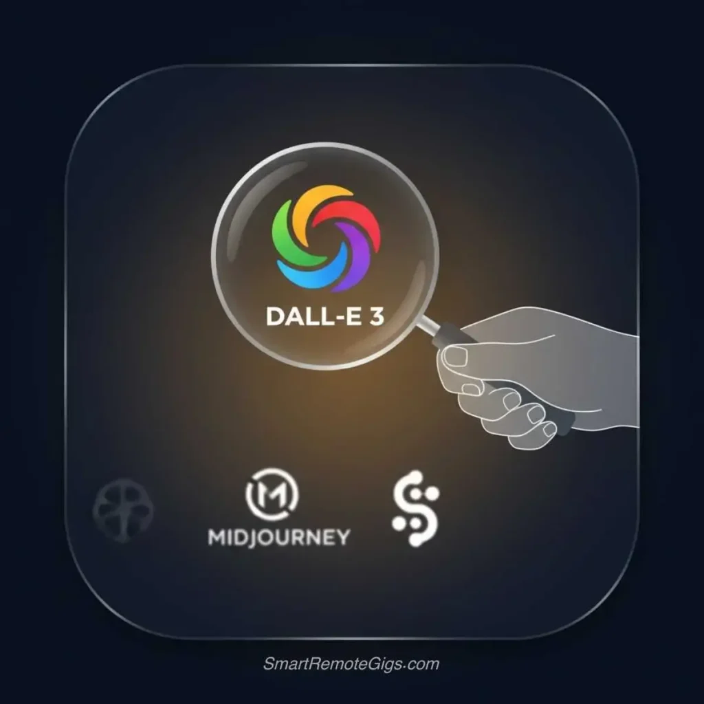 A graphic for step 5 of creating photorealistic images, showing a magnifying glass selecting the best tool for realism from several options.