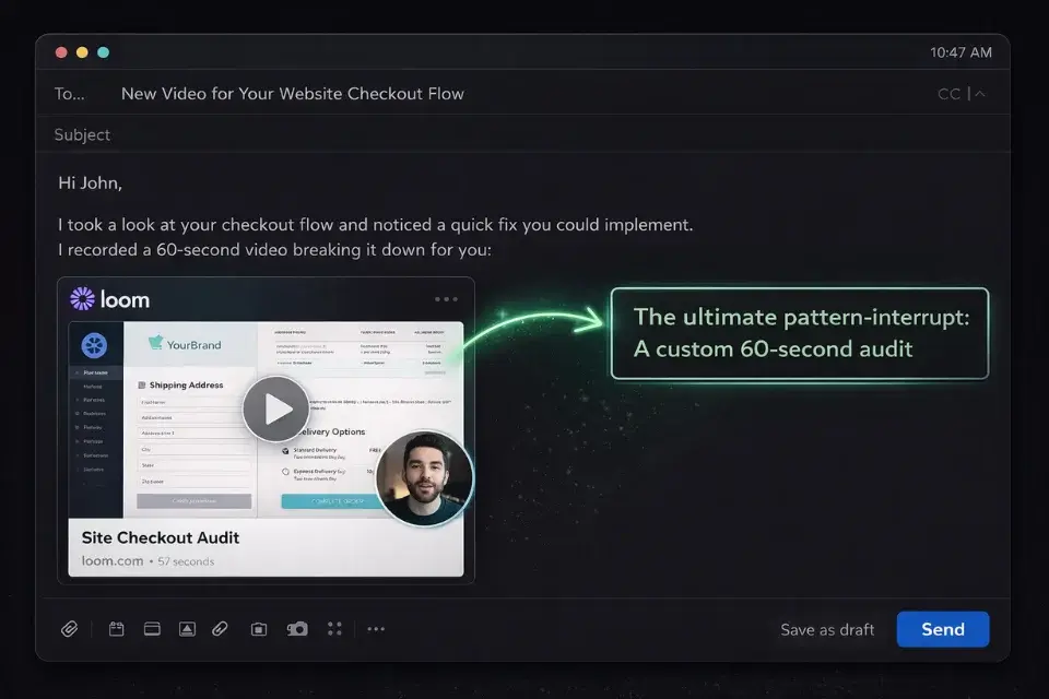 A screenshot of a freelance follow-up email featuring an embedded Loom video audit.