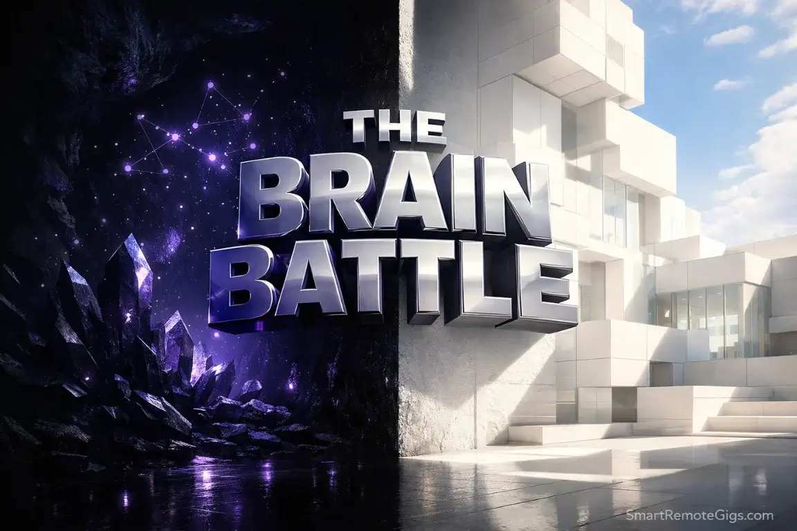 A split visual comparison between the dark, organic world of Obsidian and the bright, structured world of Notion.