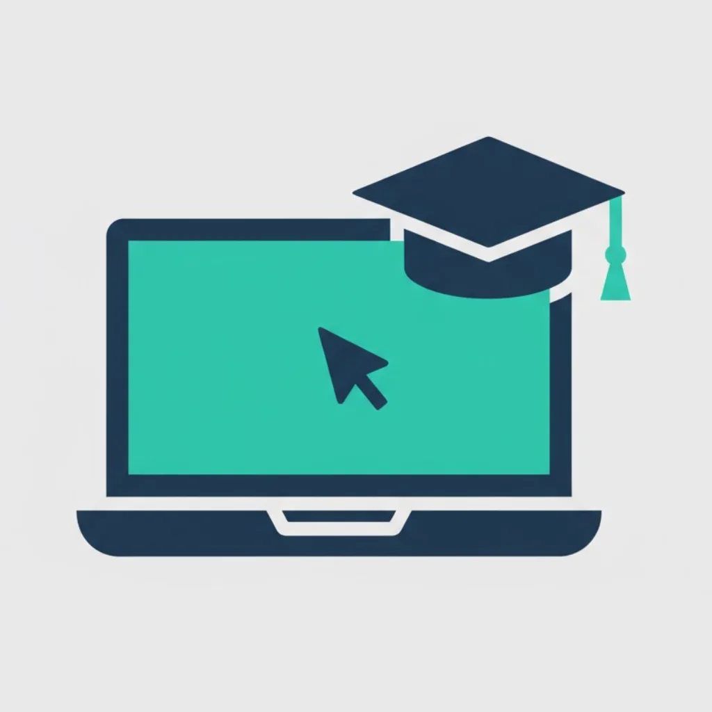 A minimalist icon of a graduation cap on top of a laptop screen, representing online tutoring.
