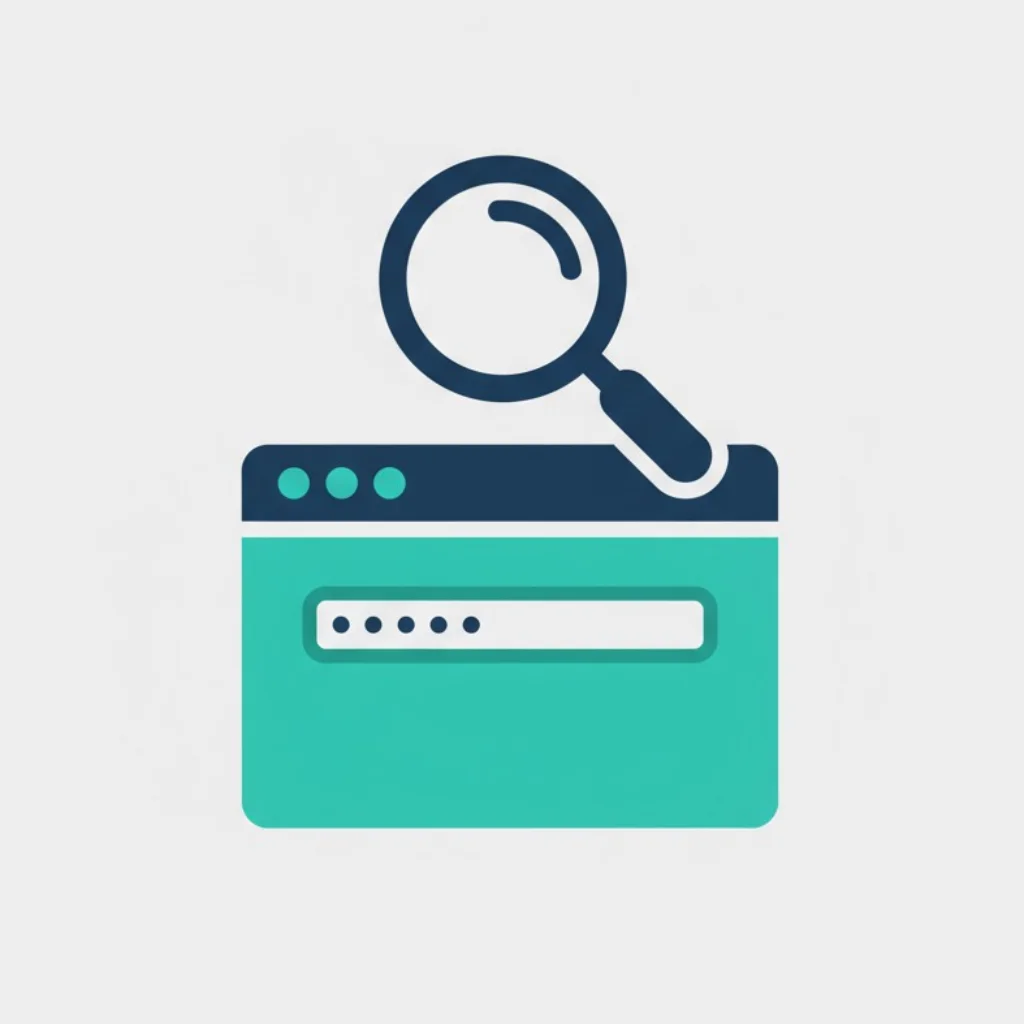 A minimalist icon of a magnifying glass over a simplified webpage, representing search engine evaluation.