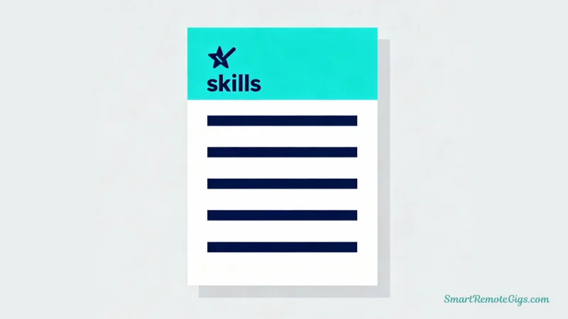 An illustration of a clean, one-page resume with the 'Skills' section highlighted in a vibrant color at the top, showing its importance for no-experience jobs.