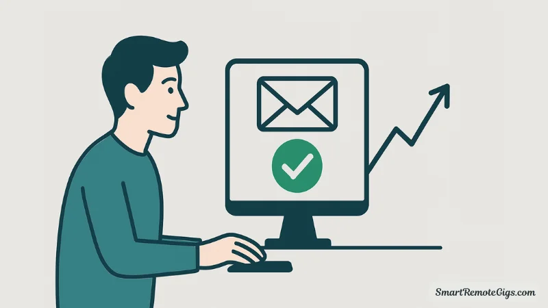 Illustration of a freelancer receiving a positive reply to their cold pitch, showing a successful outcome.