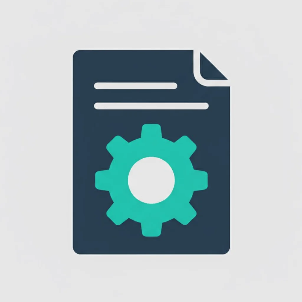 A minimalist icon of a document with a gear or cog symbol on it, representing technical writing.