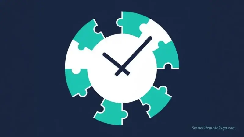 An illustration of a clock with its face broken into small, puzzle-like pieces, symbolizing TranscribeMe's flexible, micro-task approach.